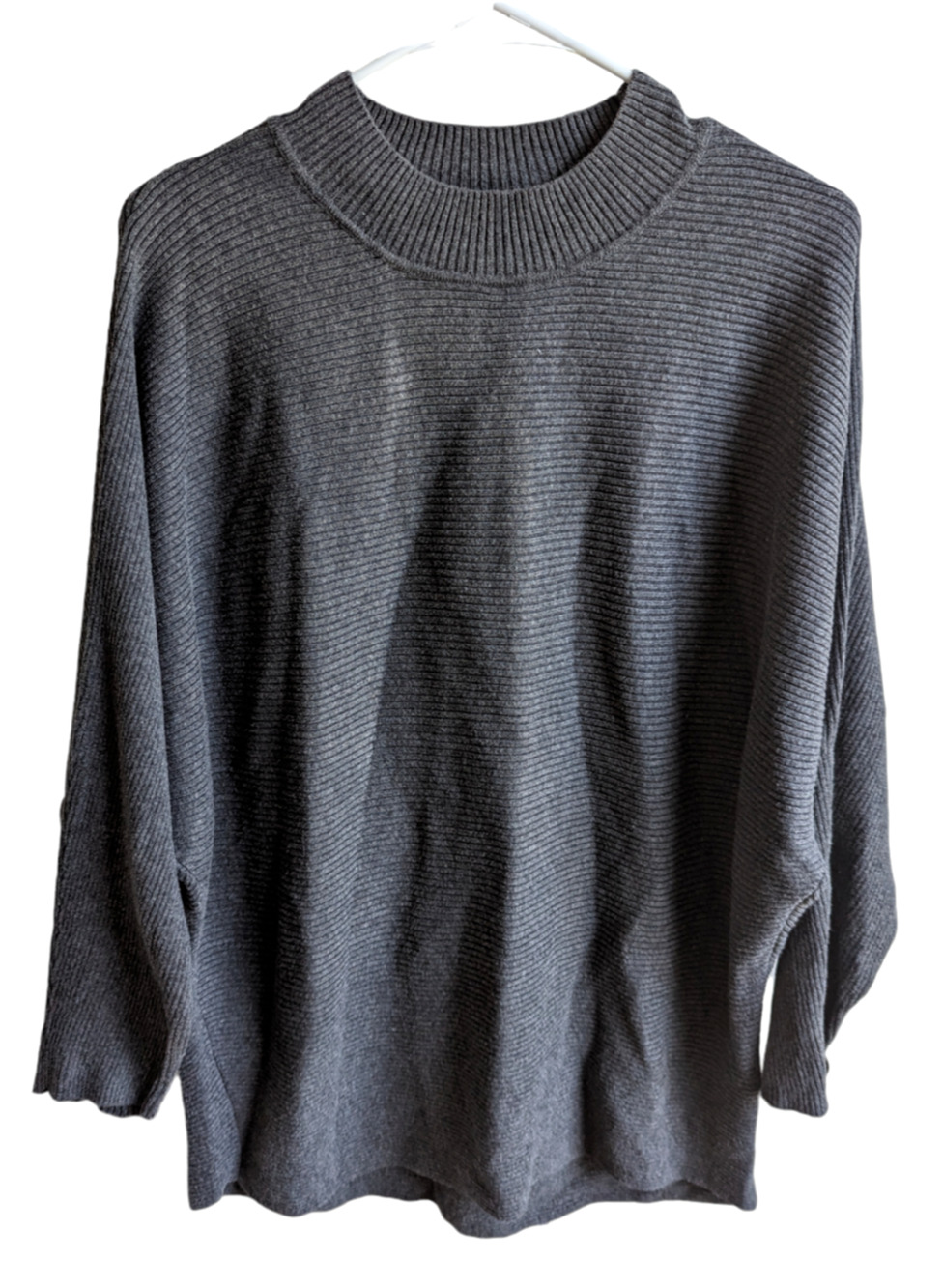 Vince Camuto Womens Grey Ribbed Bat Wing Sleeve Sweater Funnel Neck Size Large